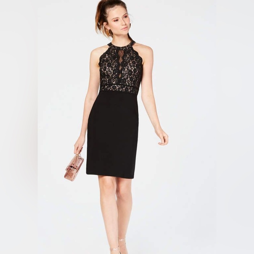 Morgan & Co. Elegant Black Lace Halter Cocktail Dress Evening Party Size 3